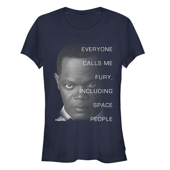 Junior's Marvel Captain Marvel Everyone Calls Me Fury Graphic Tee Navy Blue Large
