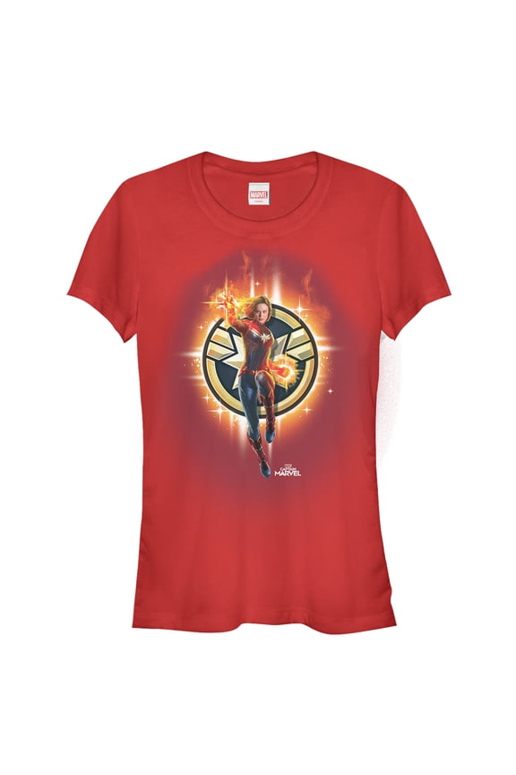 Junior's Marvel Captain Marvel Flame Star Symbol Graphic Tee Red Medium
