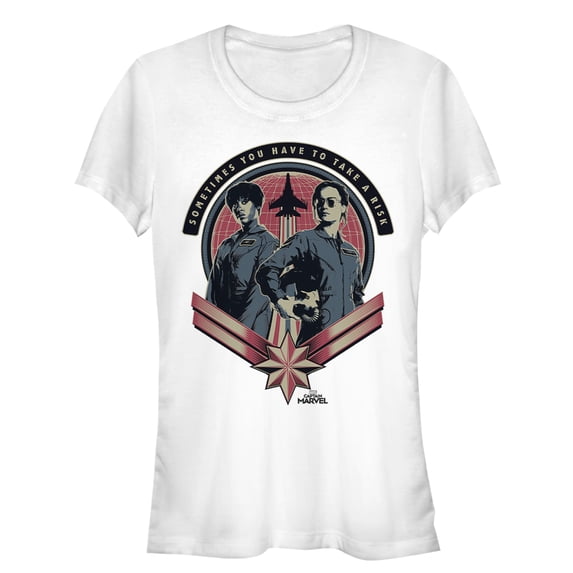 Junior's Marvel Captain Marvel Flight Partners Graphic Tee White X Large