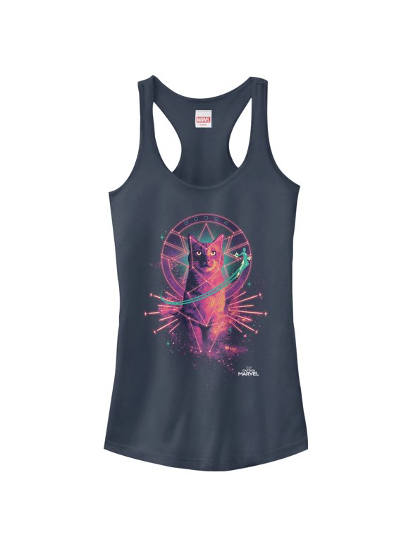 Junior's Marvel Captain Marvel Galactic Goose Cat Racerback Tank Top Indigo X Small