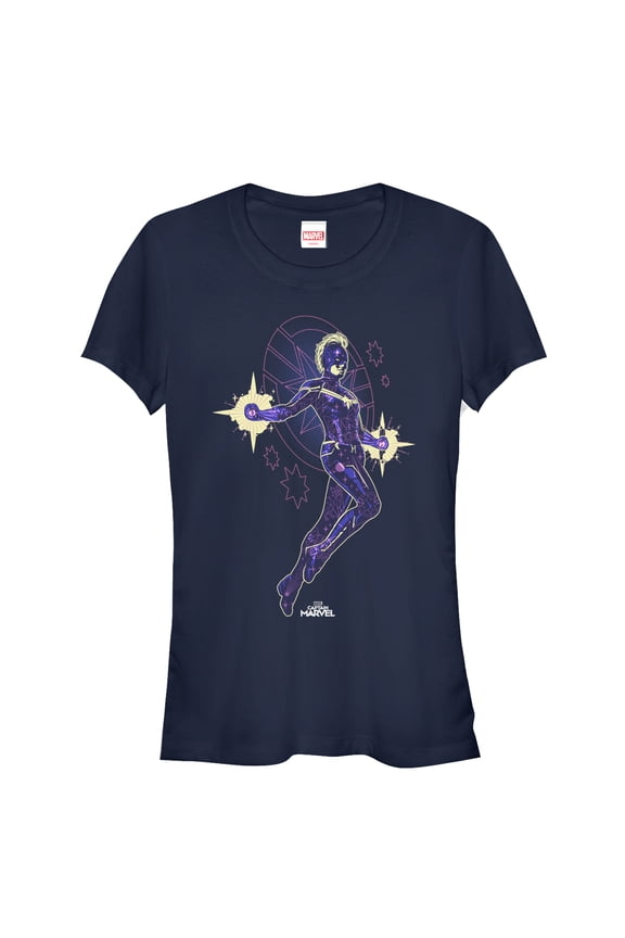 Junior's Marvel Captain Marvel Galactic Kree Warrior  Graphic Tee Navy Blue X Large