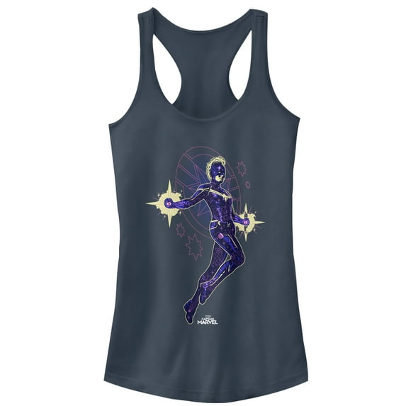 Junior's Marvel Captain Marvel Galactic Kree Warrior Racerback Tank Top Indigo 2X Large