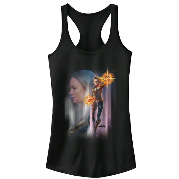 Junior's Marvel Captain Marvel Galactic Profile Racerback Tank Top Black Large