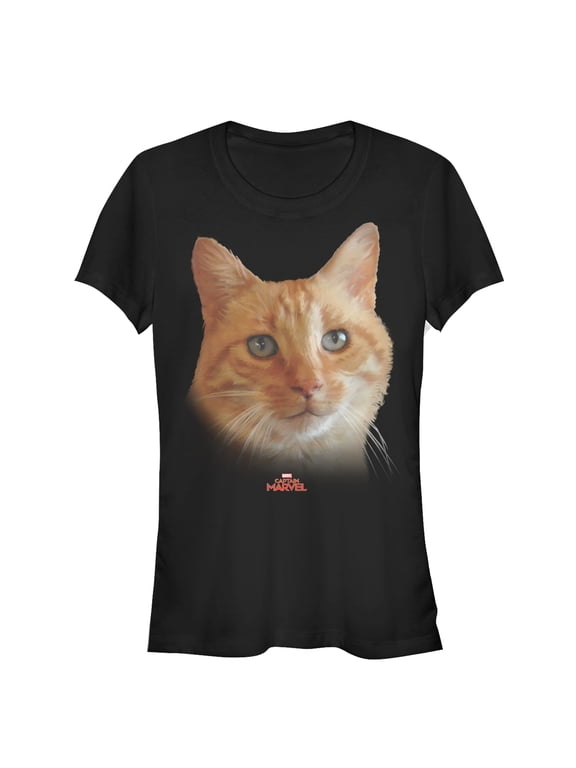 Junior's Marvel Captain Marvel Goose Cat Portrait Graphic Tee Black X Large
