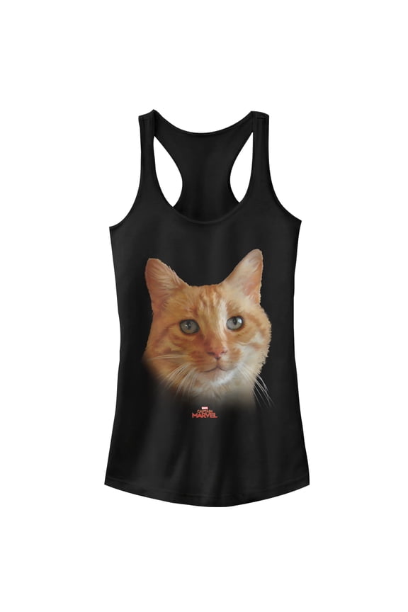 Junior's Marvel Captain Marvel Goose Cat Portrait Racerback Tank Top Black Medium