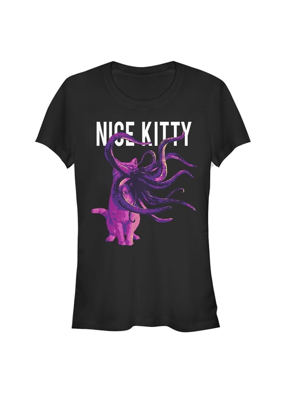 Junior's Marvel Captain Marvel Goose Nice Kitty Graphic Tee Black X Large