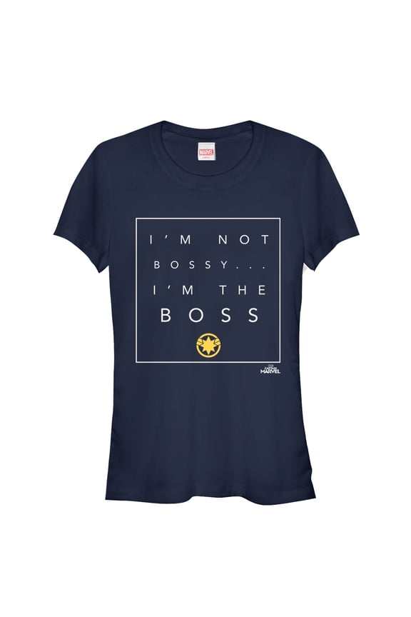 Junior's Marvel Captain Marvel I'm the Boss  Graphic Tee Navy Blue X Large