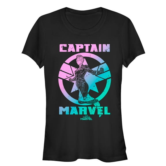 Junior's Marvel Captain Marvel Kree Rainbow  Graphic Tee Black Medium