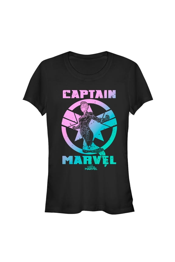Junior's Marvel Captain Marvel Kree Rainbow  Graphic Tee Black Medium