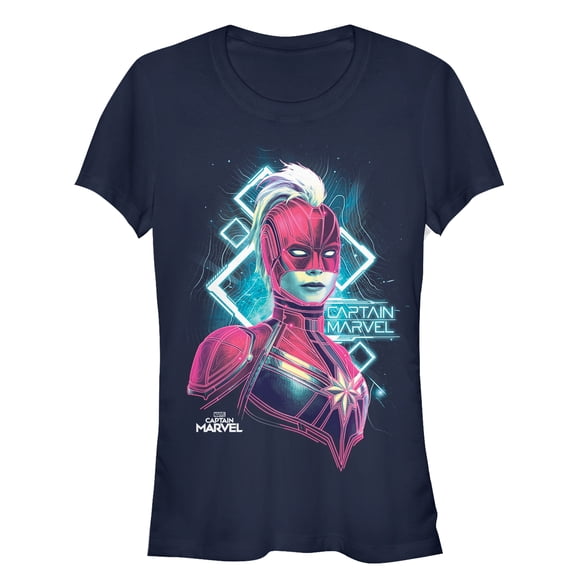 Junior's Marvel Captain Marvel Kree Warrior  Graphic Tee Navy Blue Large