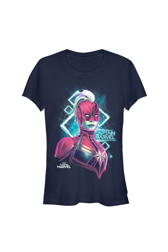 Junior's Marvel Captain Marvel Kree Warrior  Graphic Tee Navy Blue Medium