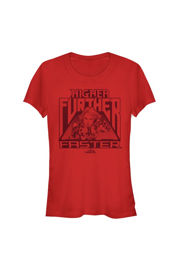 Junior's Marvel Captain Marvel Marvel Grayscale Higher Quote  Graphic Tee Red Medium