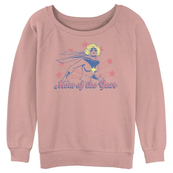 Junior's Marvel Captain Marvel Mom of the Year Sweatshirt Desert Pink Large