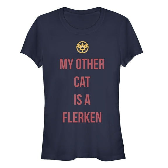 Junior's Marvel Captain Marvel My Other Cat is a Flerken  Graphic Tee Navy Blue Medium