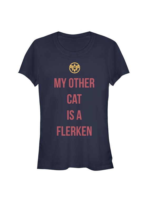 Junior's Marvel Captain Marvel My Other Cat is a Flerken Graphic Tee Navy Blue X Large