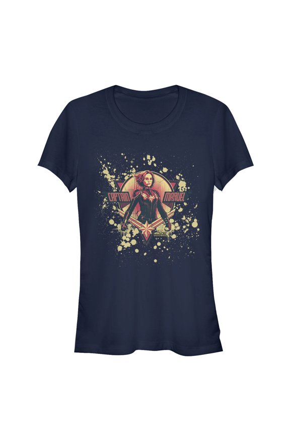 Junior's Marvel Captain Marvel Paint Splatter Hero Graphic Tee Navy Blue Medium