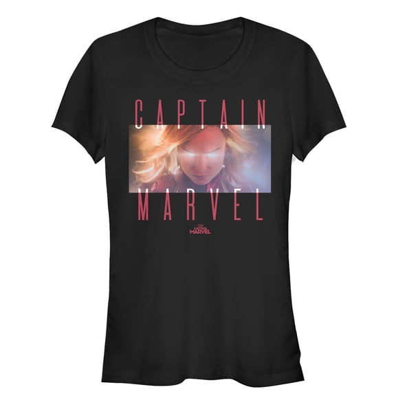 Junior's Marvel Captain Marvel Power Stare  Graphic Tee Black Small