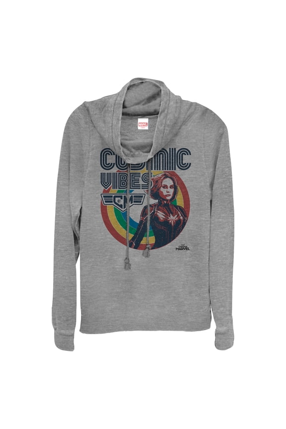 Junior's Marvel Captain Marvel Rainbow Cosmic Vibes Cowl Neck Sweatshirt Gray Heather Medium