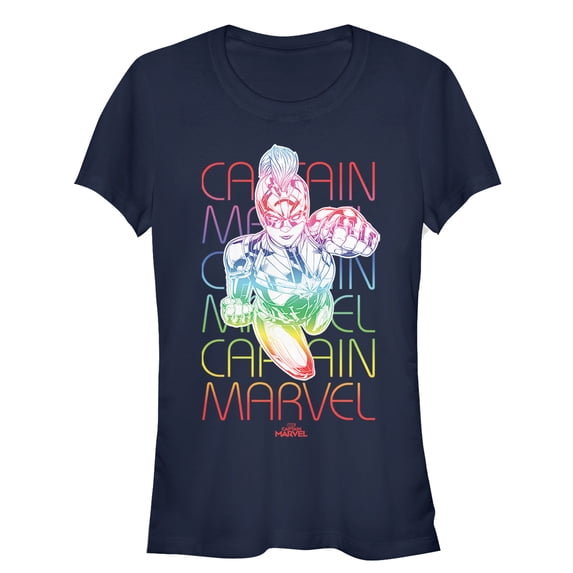 Junior's Marvel Captain Marvel Rainbow Kree Graphic Tee Navy Blue Large