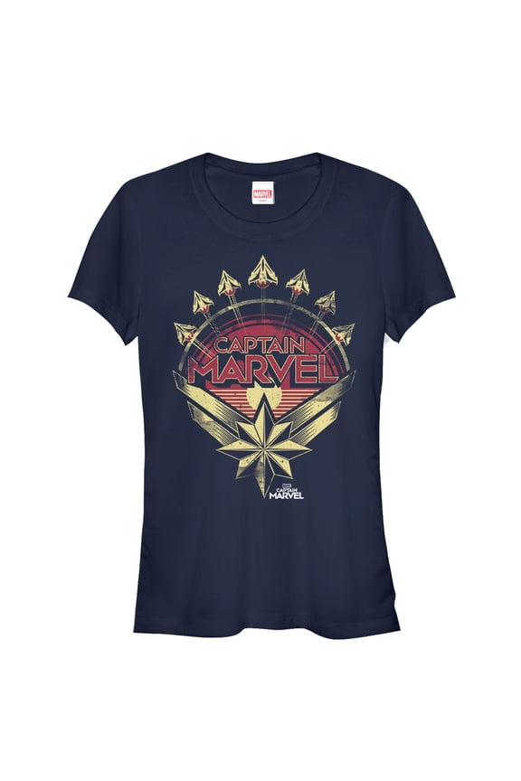 Junior's Marvel Captain Marvel Retro Fighter Jet Plane Graphic Tee Navy Blue Small