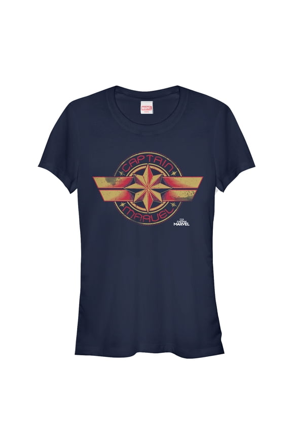 Junior's Marvel Captain Marvel Retro Star Emblem Graphic Tee Navy Blue Medium