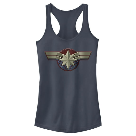 Junior's Marvel Captain Marvel Simple Star Symbol  Racerback Tank Top Indigo Medium