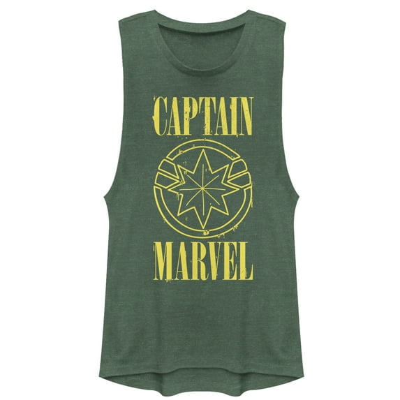 Junior's Marvel Captain Marvel Stained Star Symbol Festival Muscle Graphic Tee Charcoal Large