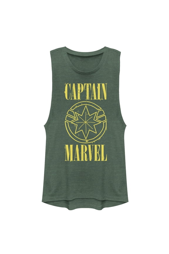 Junior's Marvel Captain Marvel Stained Star Symbol Festival Muscle Graphic Tee Charcoal Medium