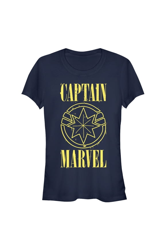 Junior's Marvel Captain Marvel Stained Star Symbol Graphic Tee Navy Blue Large