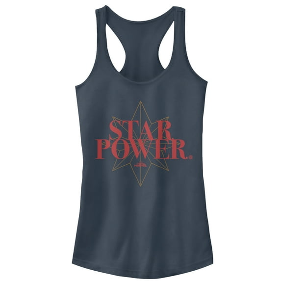 Junior's Marvel Captain Marvel Star Power Text Racerback Tank Top Indigo Small