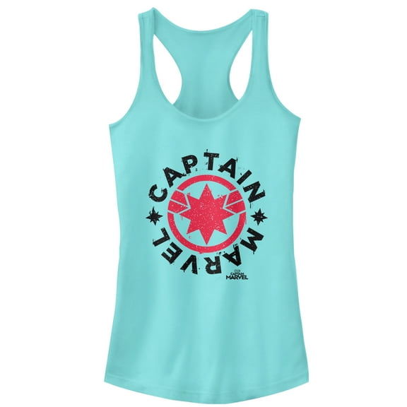 Junior's Marvel Captain Marvel Star Symbol Circle  Racerback Tank Top Cancun Large