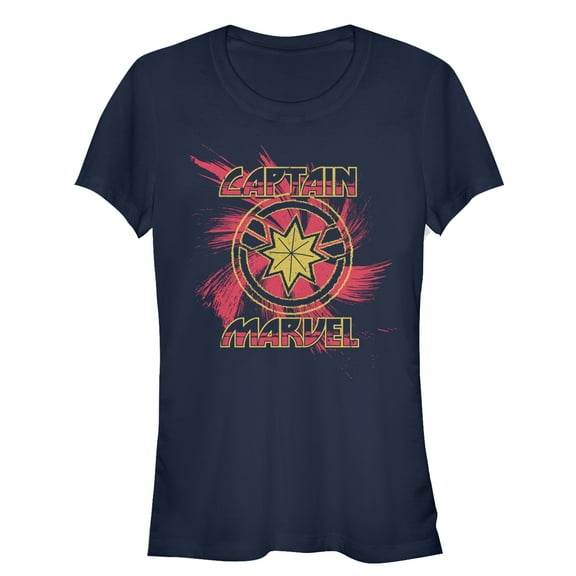Junior's Marvel Captain Marvel Star Symbol Swirl  Graphic Tee Navy Blue X Large