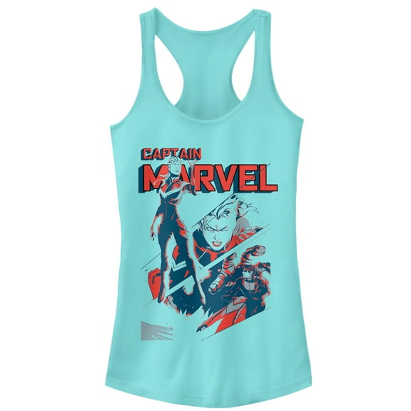 Junior's Marvel Captain Marvel Streaks  Racerback Tank Top Cancun Large