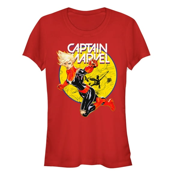 Junior's Marvel Captain Marvel Vintage Ring Graphic Tee Red X Large