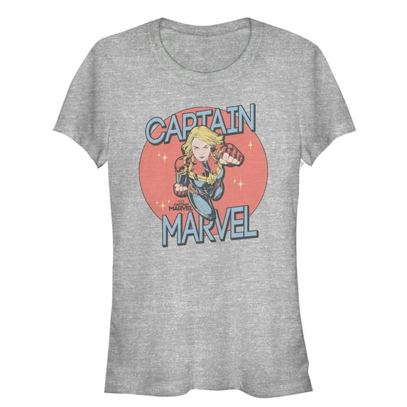 Junior's Marvel Captain Marvel Vintage Star Circle  Graphic Tee Athletic Heather Small