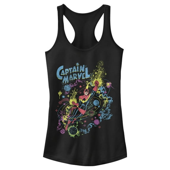 Junior's Marvel Captain Retro Space Traveler Racerback Tank Top Black X Large