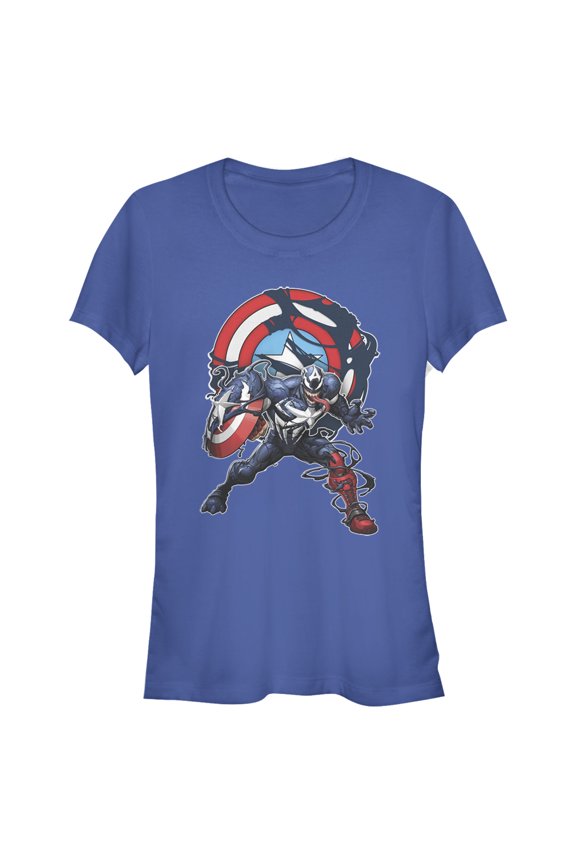 Junior's Marvel Captain Venom Shield Logo  Graphic Tee Royal Blue Medium