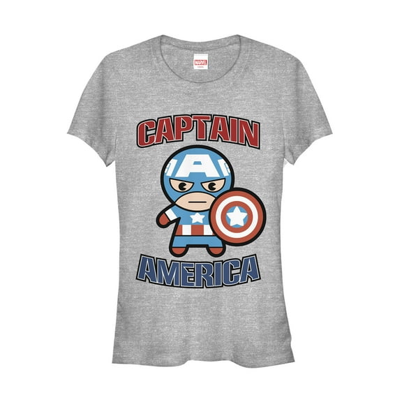 Junior's Marvel Cartoon Kawaii Captain America  Graphic Tee Athletic Heather 2X Large