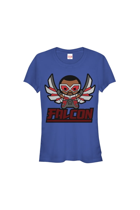 Junior's Marvel Cartoon Kawaii Falcon  Graphic Tee Royal Blue X Large