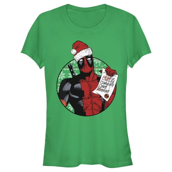 Junior's Marvel Christmas Deadpool Mom is Heroic Graphic Tee Kelly Green 2X Large