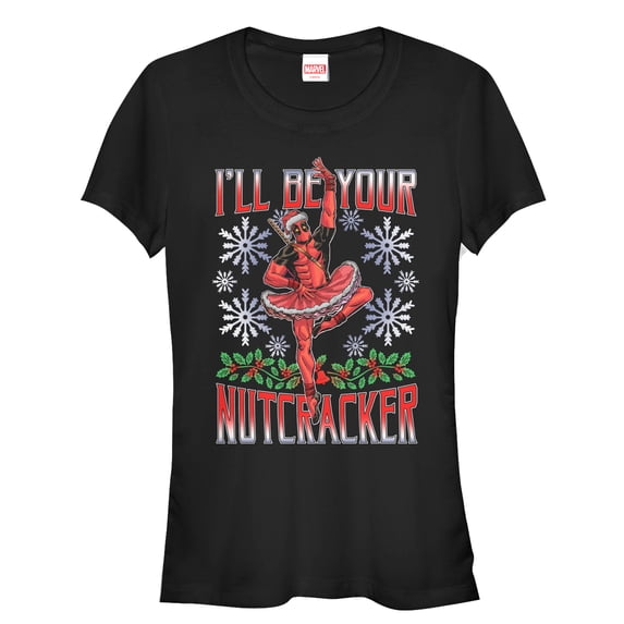 Junior's Marvel Christmas Deadpool Nutcracker Graphic Tee Black 2X Large