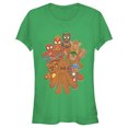 thumbnail image 1 of Junior's Marvel Christmas Gingerbread Cookie Heroes Graphic Tee Kelly Green Small, 1 of 2
