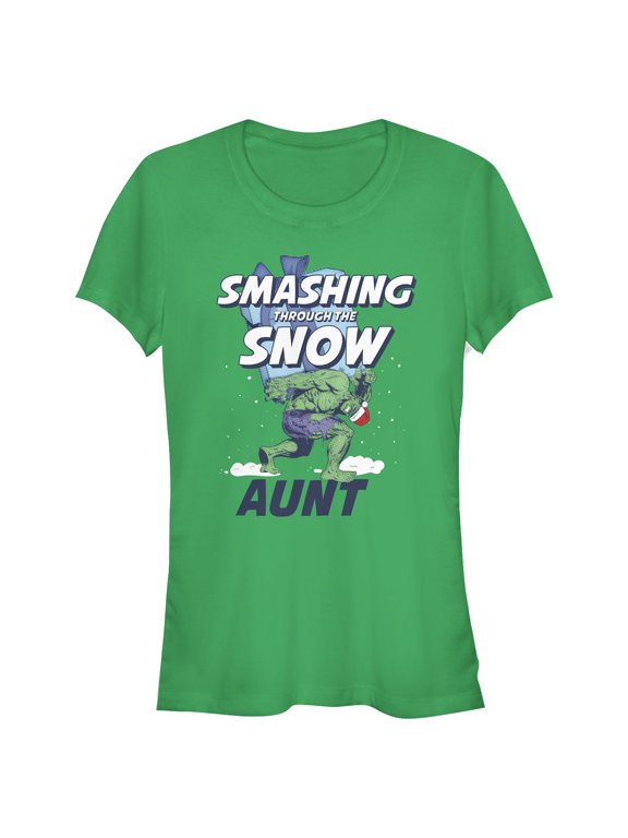 Junior's Marvel Christmas Hulk Aunt Snow Graphic Tee Kelly Green Medium