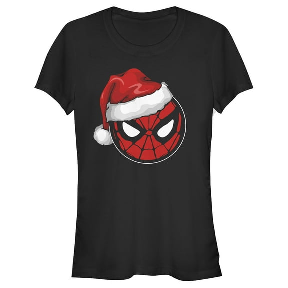Junior's Marvel Christmas Spider-Man Santa Hat  Graphic Tee Black Large