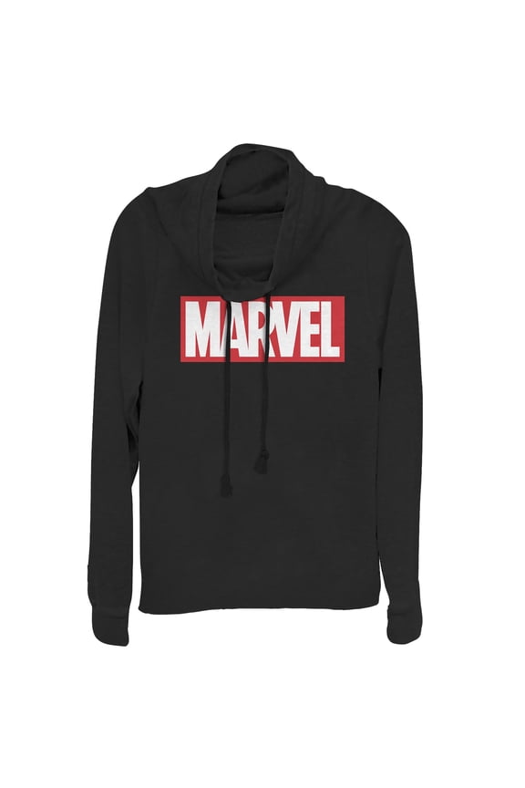 Junior's Marvel Classic Bold Logo Cowl Neck Sweatshirt Black Small