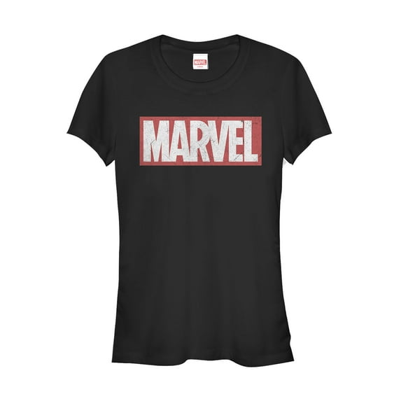 Junior's Marvel Classic Distressed Logo Graphic Tee Black Medium