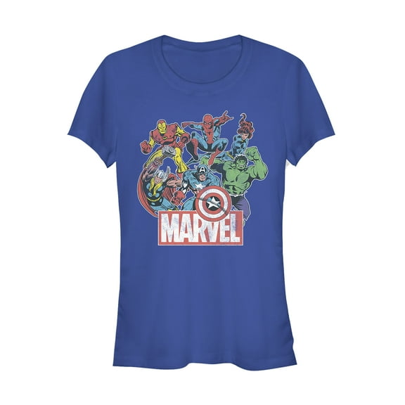 Junior's Marvel Classic Hero Collage Graphic Tee Royal Blue Large