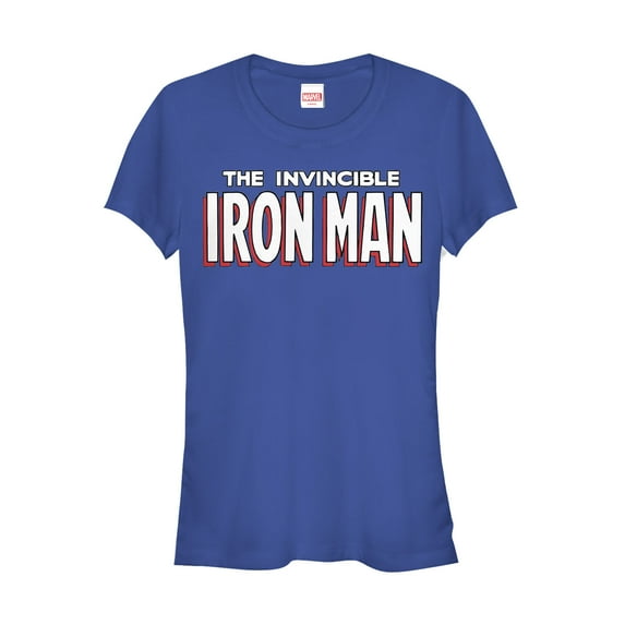 Junior's Marvel Classic Invincible Iron Man Title Graphic Tee Royal Blue Large