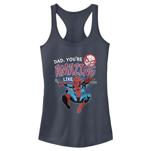 Junior's Marvel Dad You're Amazing Like Spider-Man Racerback Tank Top Indigo 2X Large