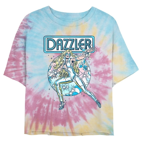 Juniors' Marvel Dazzler Retro Light Beams Shimmer Graphic Cropped T-Shirt